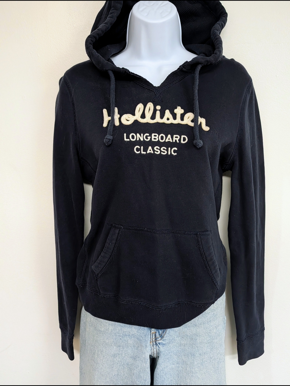 Hollister Women's Longboard Classic Black Hooded Pullover Early 2k